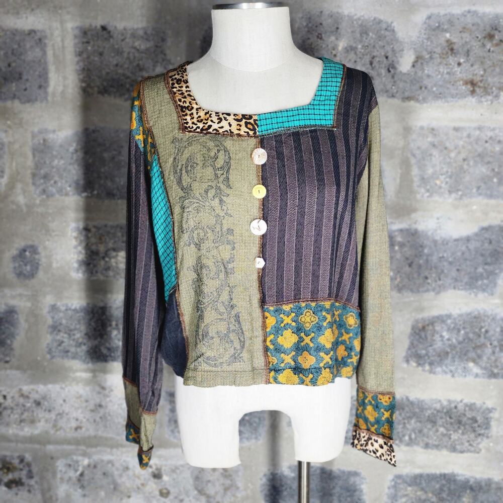FAITH Celia Forrester sz S button front crop top blouse shirt long sleeve